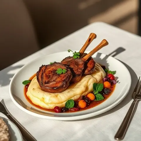 Saffron & Mace Roasted Lamb Shoulder with Celeriac Mash