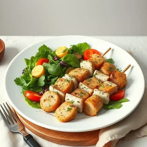 Greek Lemon-Oregano Turkey Kebabs with Village Salad