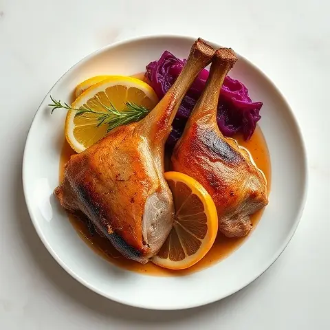 Lemon-Thyme Roasted Duck Legs with Braised Red Cabbage