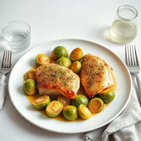 Porcini & Herb Crusted Chicken with Roasted Brussels Sprouts