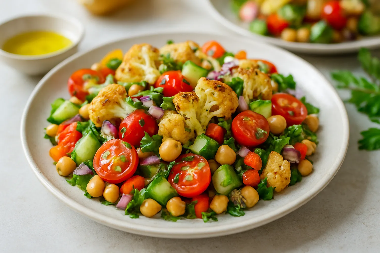 Mediterranean Lentil Substitute Salad with Roasted Cauliflower
