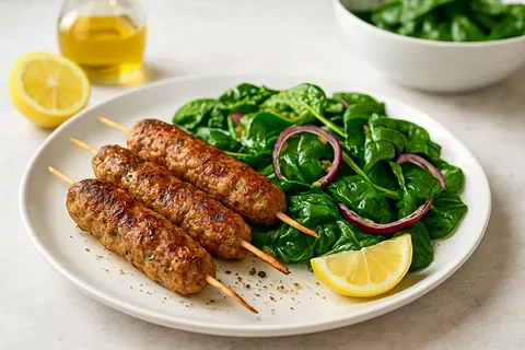 Clove-Coriander Turkey Kebab with Warm Spinach Salad