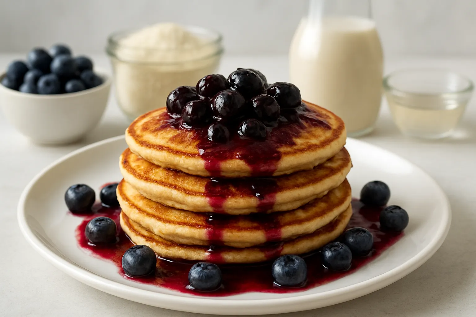 Almond Flour Banana-Less Pancakes with Blueberry Compote (No Added Sugar)
