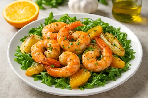 Fennel & Orange Roasted Prawns with Arugula