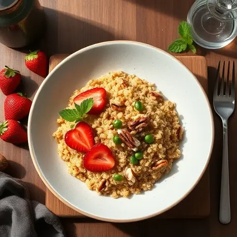 Nutritious Quinoa Breakfast Bowl with Strawberries and Pecans
