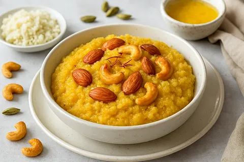 Cardamom Almond “Rava” Kesari with Cauliflower Rice (No Sugar)