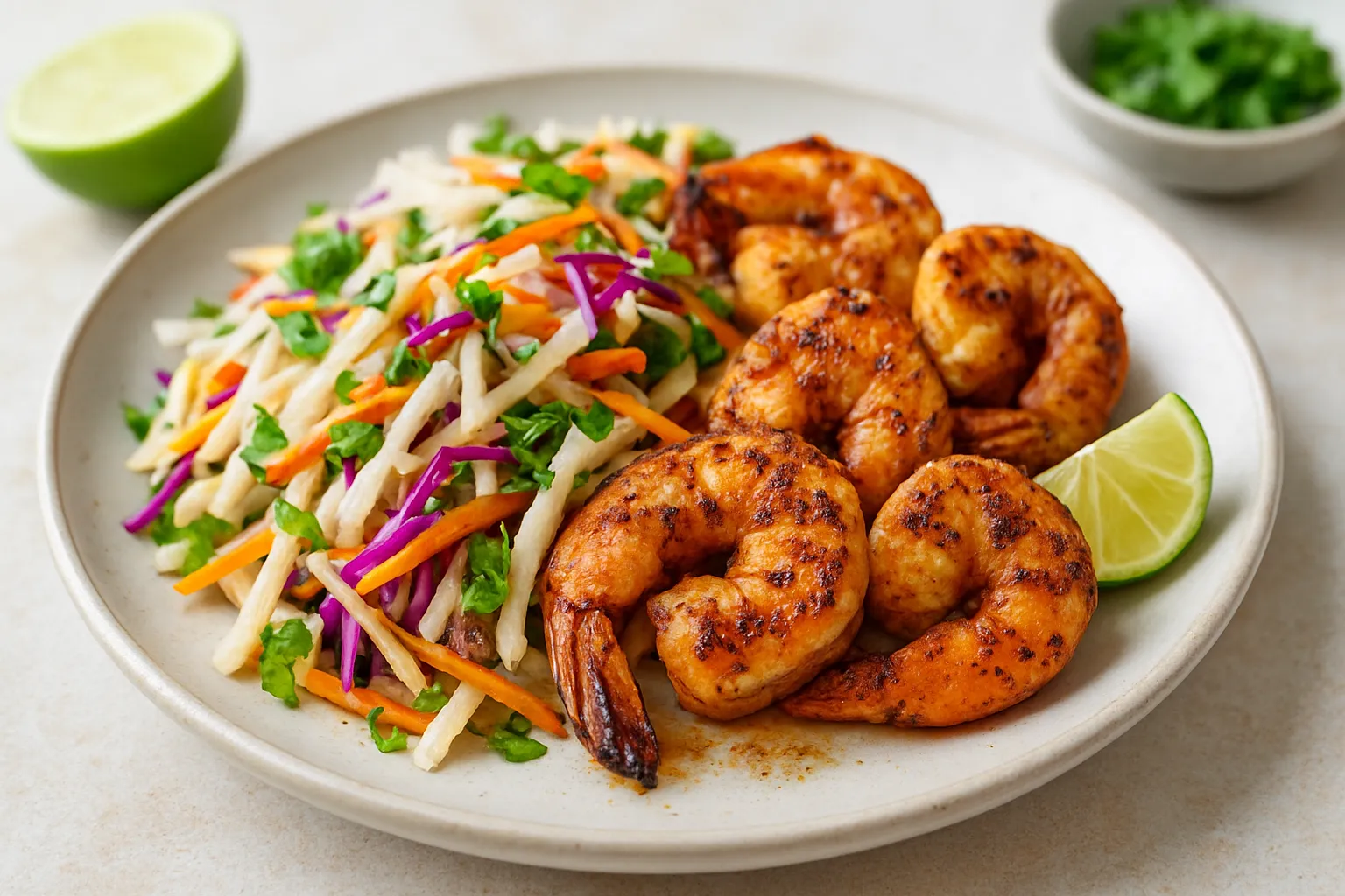 Cumin-Lime Grilled Shrimp with Jicama Slaw