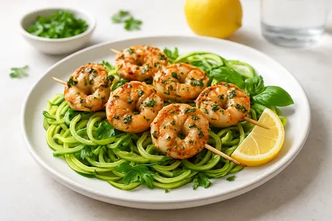 Garlic-Herb Grilled Shrimp Skewers with Zoodles