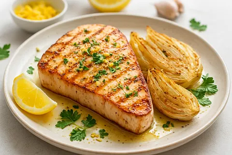 Lemon-Garlic Grilled Swordfish with Roasted Fennel