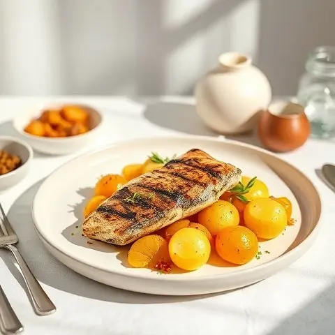 Rose & Saffron Grilled Sardines with Warm Braised Turnips