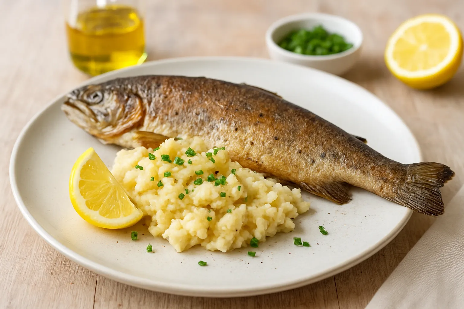 Baked Fresh Trout with Smashed Celeriac and Chives
