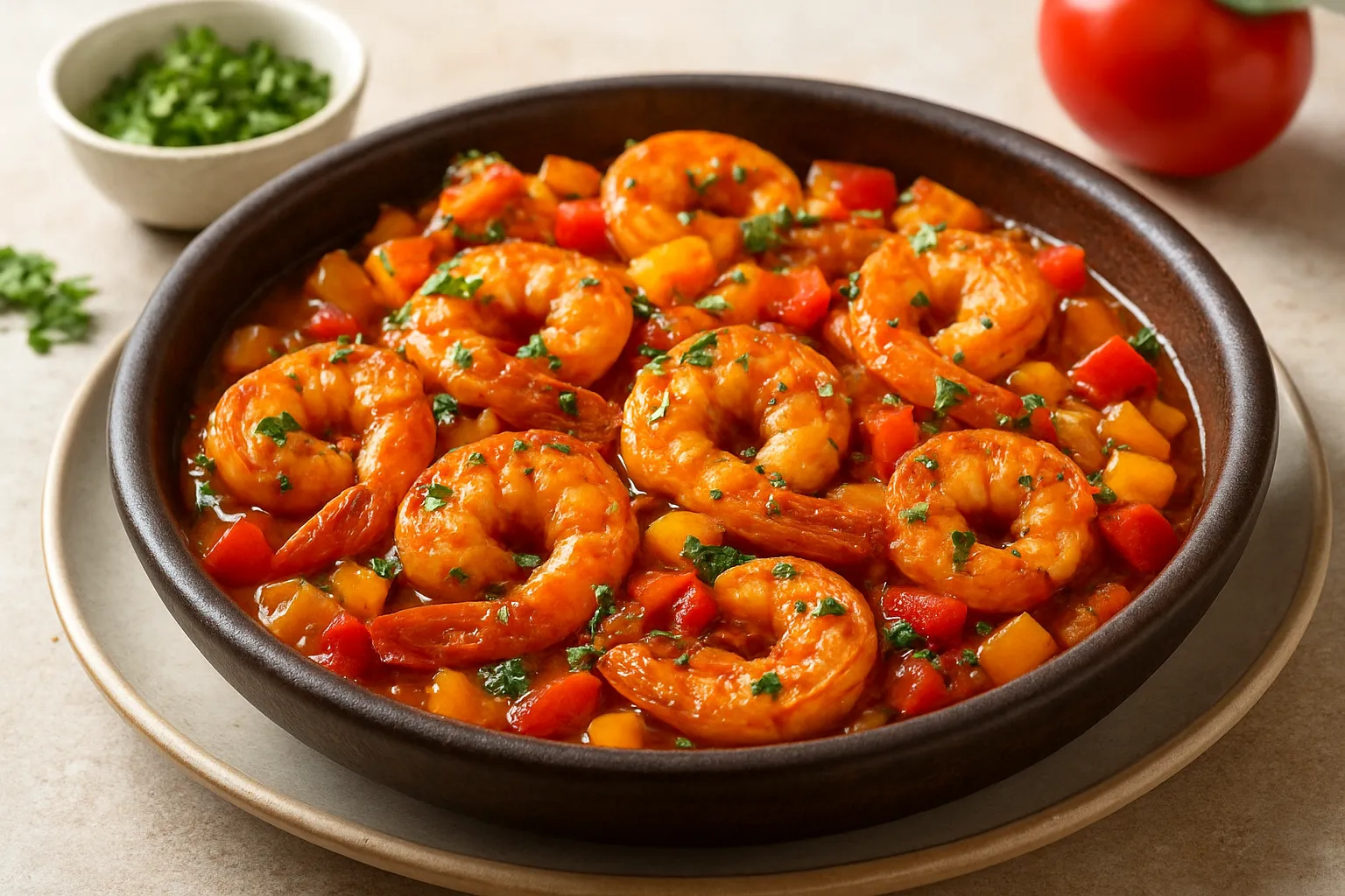 Sizzling Shrimp Güveç Bites with Tomato and Pepper