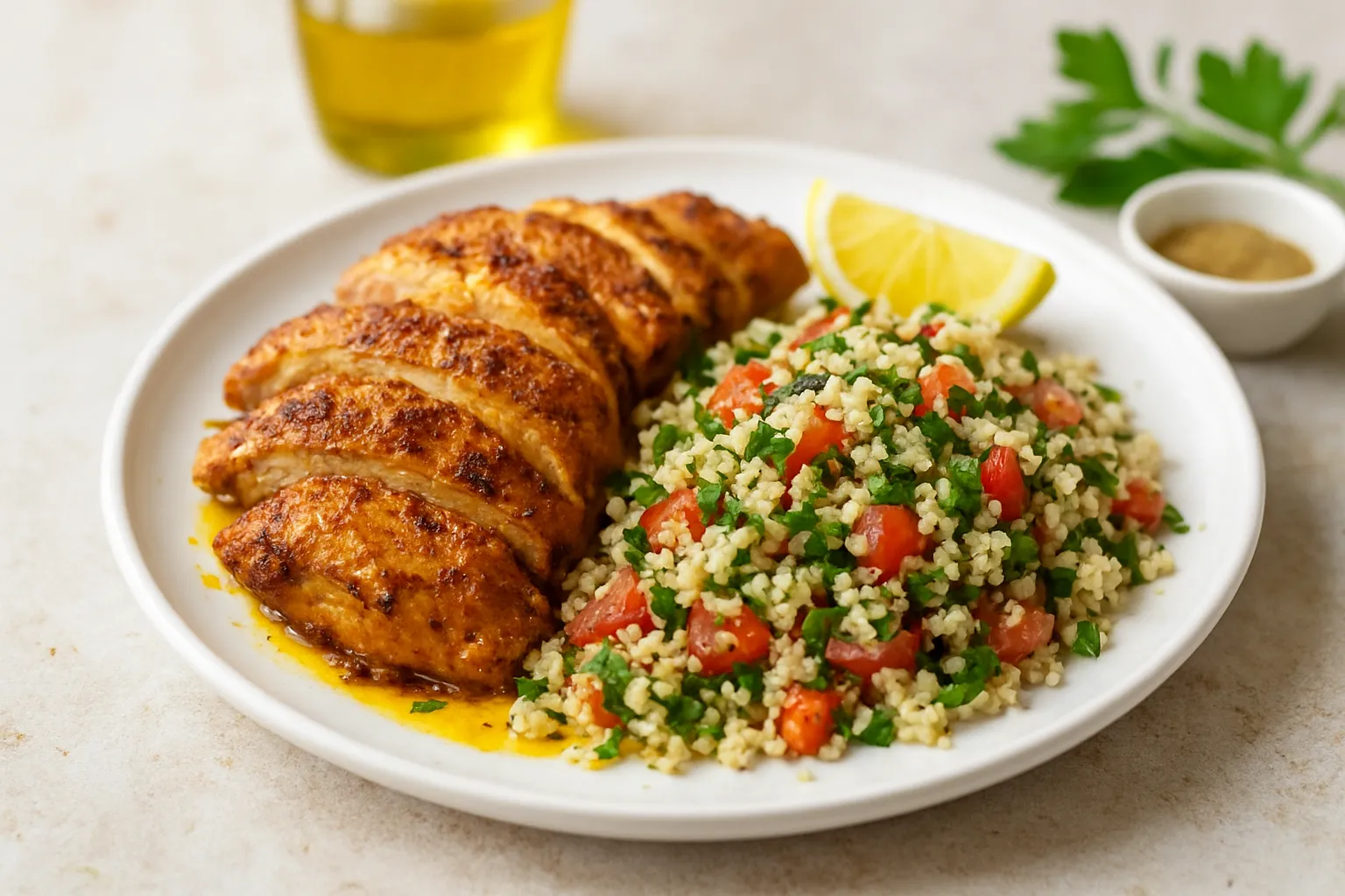 Delicious Chicken Shawarma Plate with Cauliflower Tabbouleh