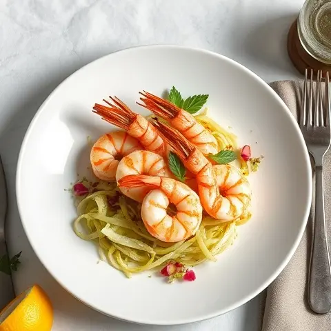 Rosewater-Saffron Prawns with Braised Kohlrabi & Lemon