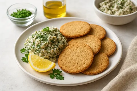 Almond Flour Savory Crackers with Herb Mackerel Spread — Breakfast Plate
