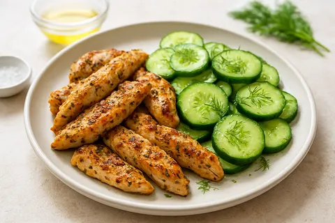 Herb-Marinated Chicken Strips with Cucumber Salad