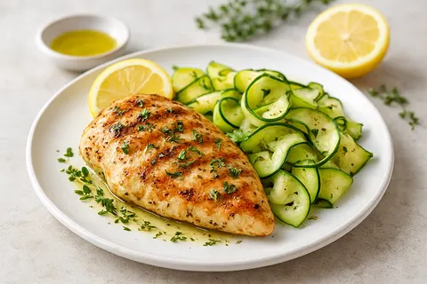 Grilled Lemon-Herb Chicken & Zucchini Ribbons