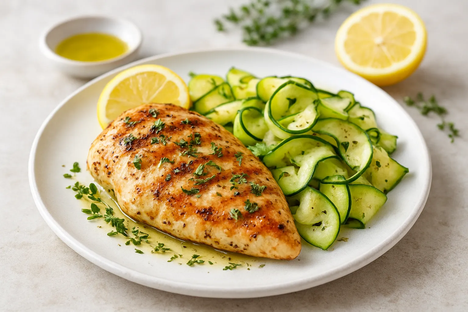 Grilled Lemon-Herb Chicken & Zucchini Ribbons