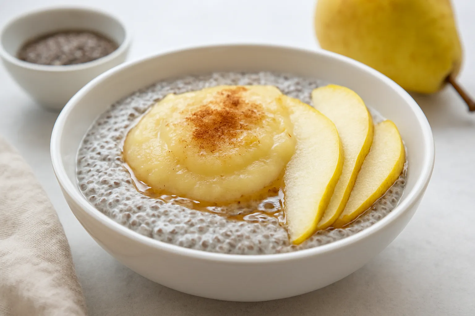 Warm Coconut Chia with Pear Purée