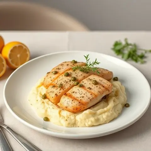Lemon-Caper Chicken Piccata over Cauliflower Mash