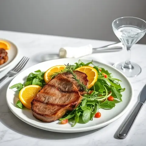 Garlic-Rosemary Lamb Loin Chops with Arugula Citrus Salad