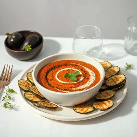Spiced Eggplant Dip with Grilled Zucchini Chips