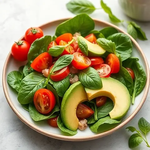 Avocado, Tomato & Baby Spinach Salad with Basil Oil