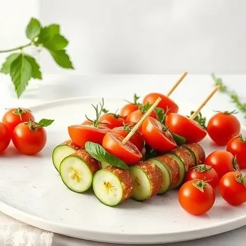 Mediterranean Tomato-Cucumber Skewers with Herb Drizzle