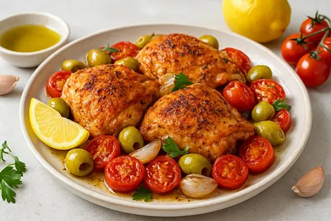Fırında Tavuk with Cherry Tomatoes, Shallots and Green Olives