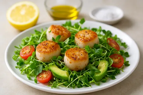 Zesty Lemon-Pepper Scallop & Microgreen Salad