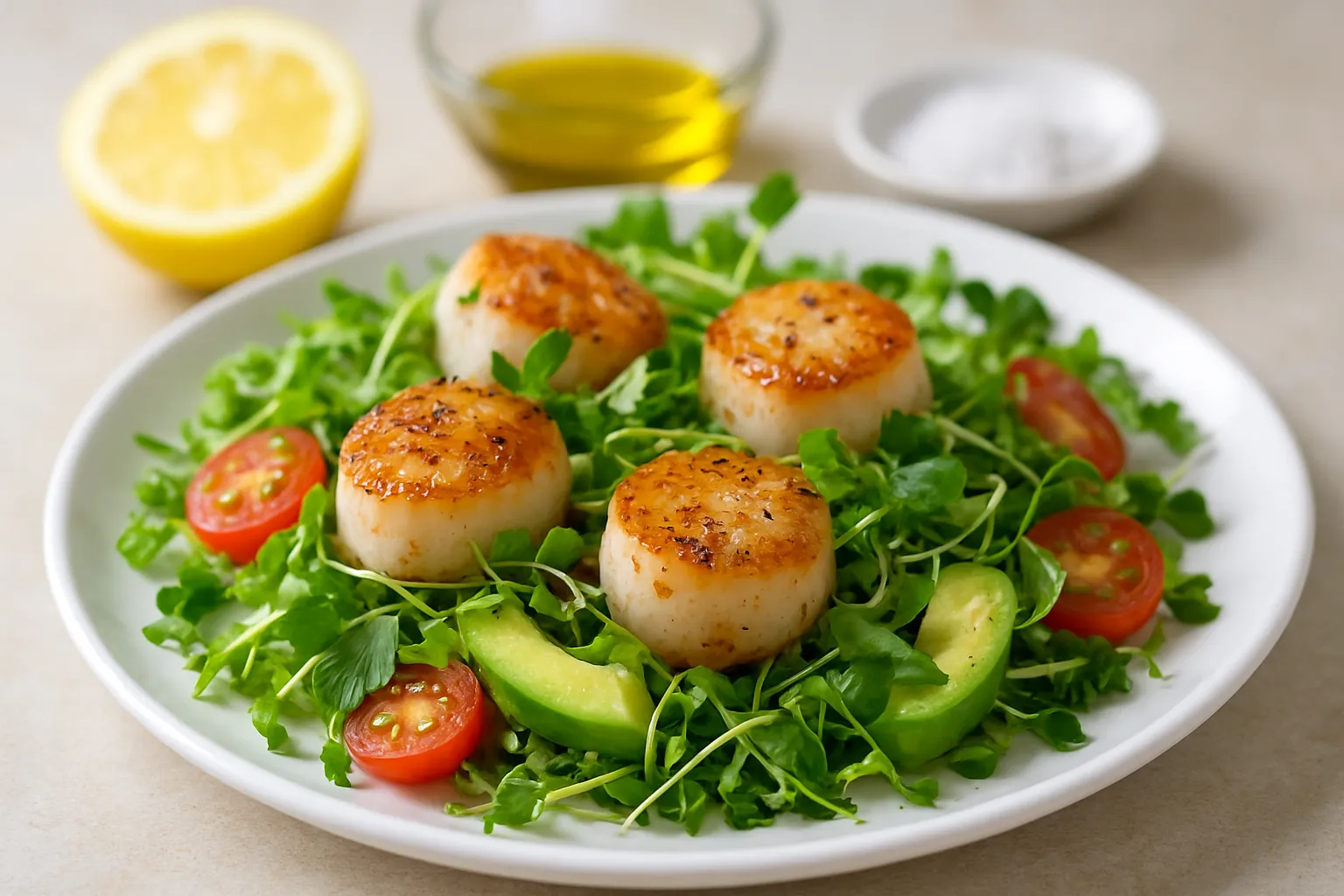 Zesty Lemon-Pepper Scallop & Microgreen Salad