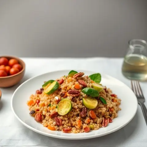 Warm Farro Salad with Roasted Brussels Sprouts & Pecans