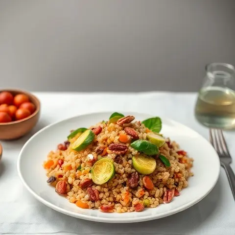 Warm Farro Salad with Roasted Brussels Sprouts & Pecans