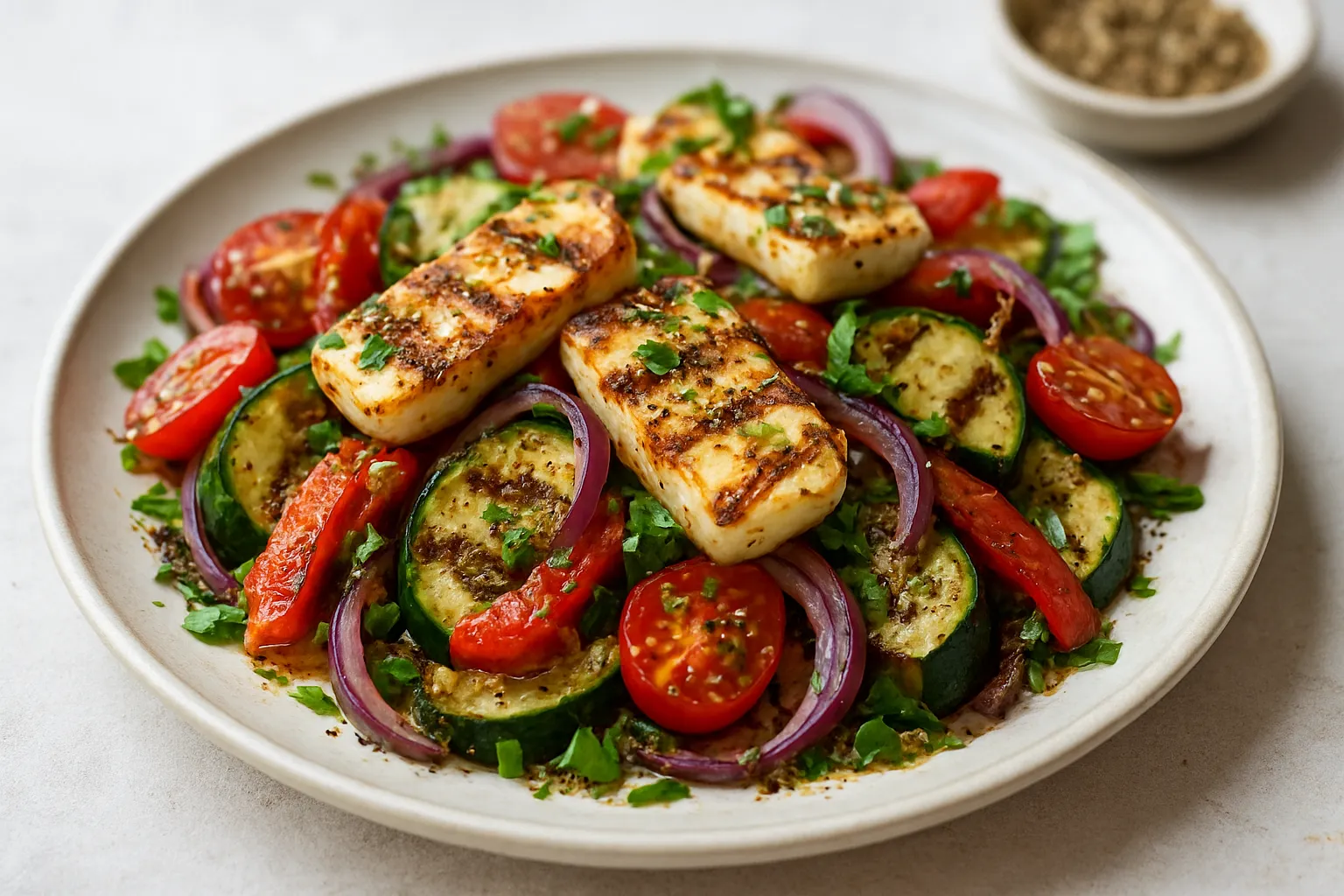 Grilled Halloumi & Vegetable Salad with Zaatar