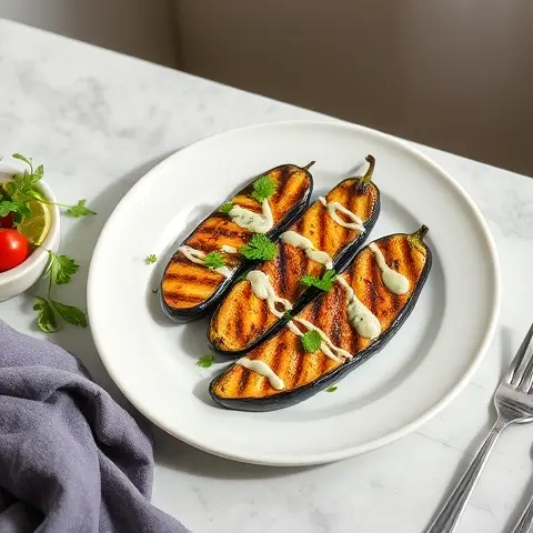 Grilled Baby Eggplants with Garlic Parsley Drizzle