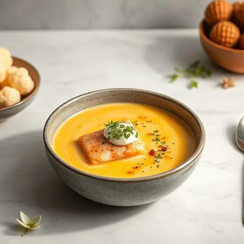 Creamy Salmon Chowder with Cauliflower Cream