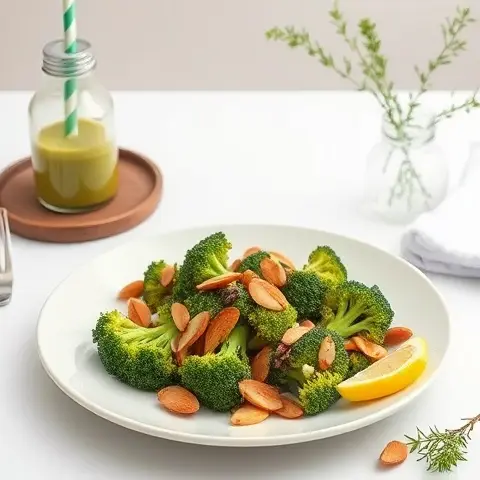 Warm Garlic-Roasted Broccoli & Almond Salad with Lemon Zest