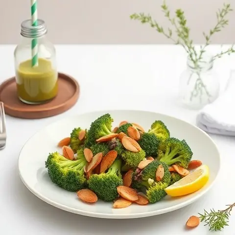 Warm Garlic-Roasted Broccoli & Almond Salad with Lemon Zest
