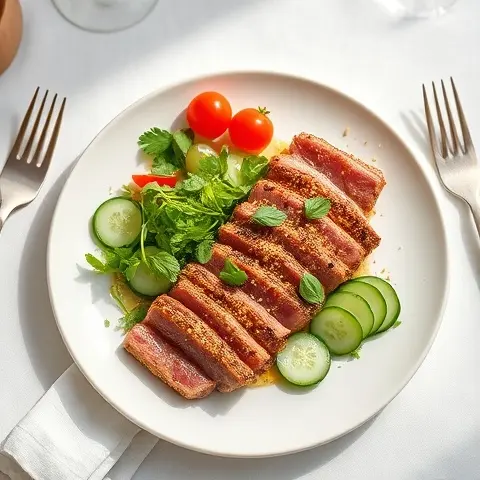 Sesame-Crusted Ahi Tuna with Cucumber Salad