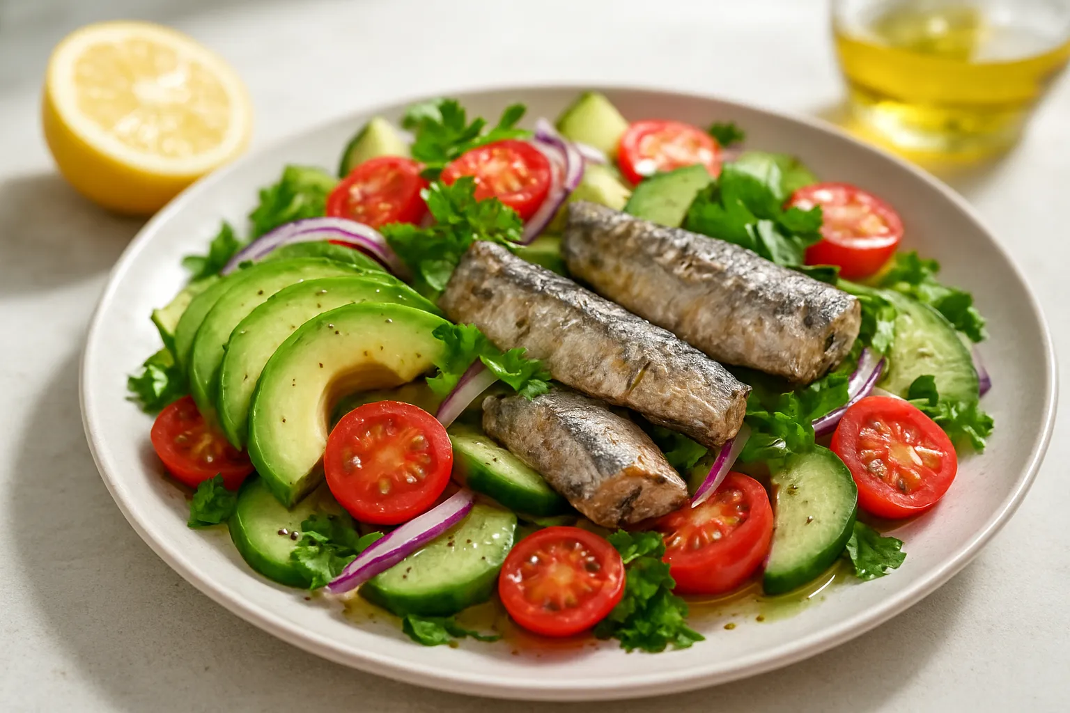 Nutritious Breakfast Sardine Salad with Avocado