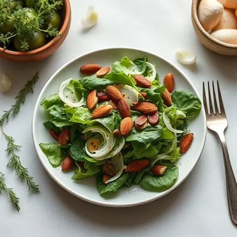 Nutritious Smoked Almond Green Salad with Shaved Fennel