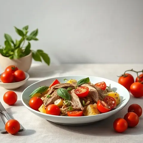 Sardine Panzanella Salad with Cherry Tomatoes & Basil
