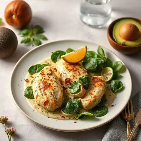 Creamy Avocado & Spinach Chicken Skillet