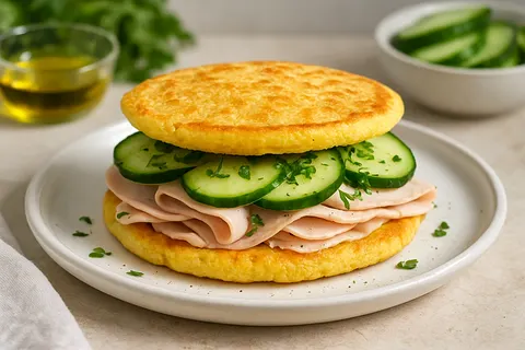 Millet Pancake Sandwich with Turkey and Cucumber