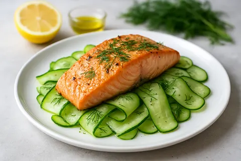 Lemon-Dill Salmon over Cucumber Ribbons