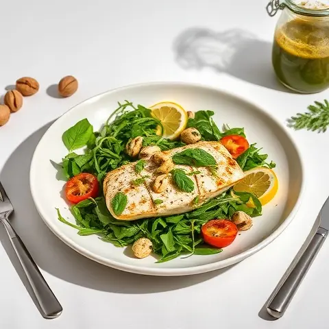 Mackerel & Arugula Salad with Lemon-Walnut-Free Pesto
