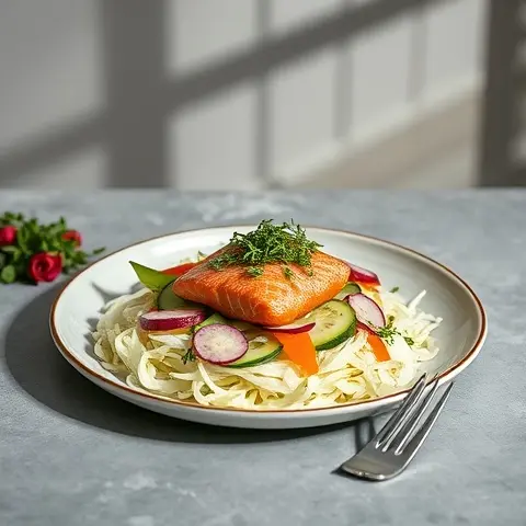 Salmon Poke Salad on Shredded Cabbage
