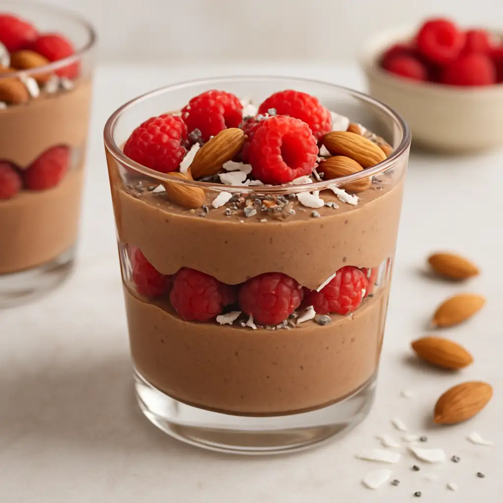 Nutritious Yogurt Parfait with Cacao, Almonds, and Raspberries