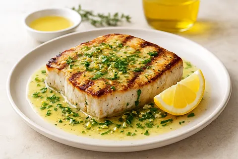 Grilled Swordfish with Collagen Lemon-Thyme Sauce