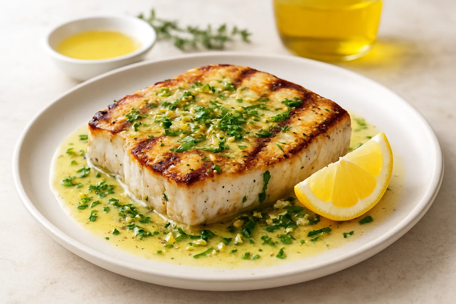 Grilled Swordfish with Collagen Lemon-Thyme Sauce
